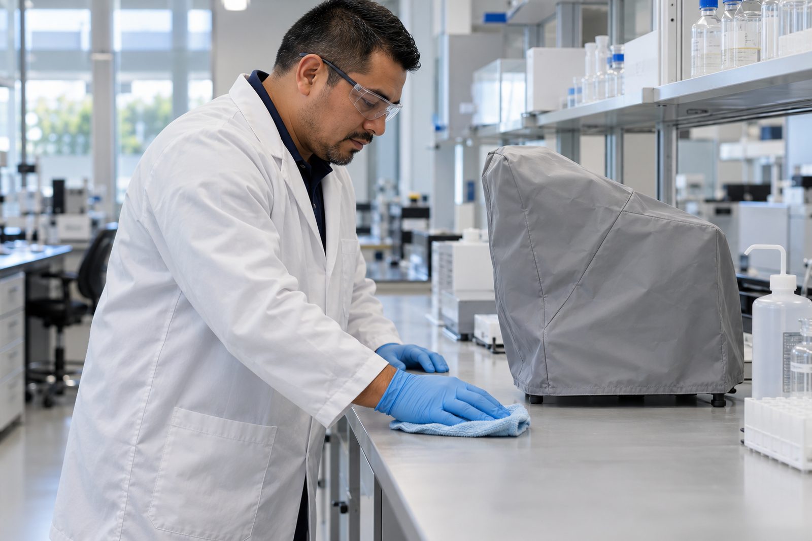 Cleaning near sensitive lab instruments